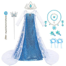 Déguisement princesse elsa diamant robe bleue pailletée avec voile blanc et accessoires assortis hiver princesse elsa