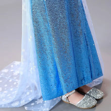 Jupe à sequins bleus scintillants avec surcouche blanche transparente à motifs flocons pour déguisement princesse elsa diamant