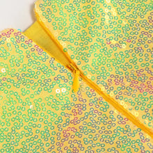 Déguisement princesse la belle et la bête robe jaune sequins verts et violets avec fermeture éclair élégante robe carnaval