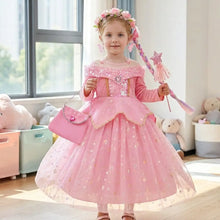 Déguisement robe princesse aurora rose avec corsage à sequins et jupe en tulle nombreux accessoires inclus