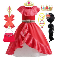 Robe princesse elena en satin rouge avec manches à volants et ourlet asymétrique idéale pour déguisement