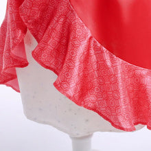 Robe princesse elena en satin corail avec motif géométrique et jupe volantée pour déguisement festif