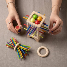 Jeu d’équilibre en bois avec bâtonnets colorés et boules pour magasin de jouets et déguisement carnaval