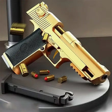 Pistolet jouet desert eagle doré semi-automatique avec poignée noire texturée et projectiles en mousse dorés