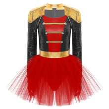Robe tutu à sequins rouge et noir avec franges dorées et ceinture pour cirque femme version rouge