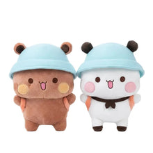 Deux peluches panda et ours 20 cm en peluche réunis avec chapeaux bleus pour un cadeau tendre