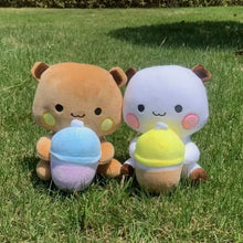 Deux peluches panda et ours tan et blanc de 20 cm tenant des glaces en peluche réunis cadeau tendre