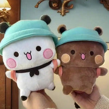 Duo de peluches panda et ours 20 cm blanc et marron avec chapeaux bleus pour cadeau tendre peluche réunis