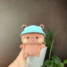Peluche réunis duo de peluches panda et ours 20 cm avec ours marron clair chapeau bleu et langue rose cadeau tendre