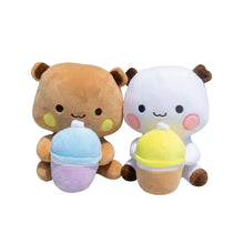 Duo de peluches panda et ours 20 cm en peluche réunis tenant des coupes de glace colorées cadeau tendre