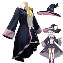 Costume cosplay elaina the wandering witch avec robe noire et rose longue manches et ruban jaune noeud