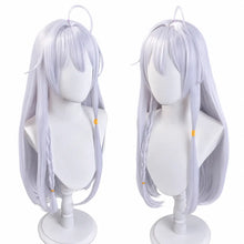 Perruque synthétique argentée avec longues mèches lisses et tresses latérales attachées par perles orange pour costume cosplay elaina the wandering witch
