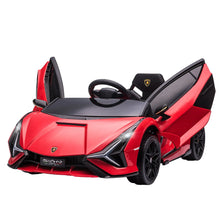 Voiture électrique lamborghini sián rouge et noir pour enfant avec portes à ouverture et feux arrière lumineux