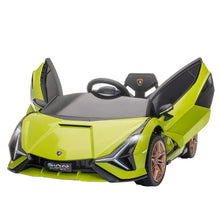 Voiture électrique lamborghini sián pour enfant en vert lime vif avec portes à ouverture et roues bronze