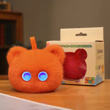 Peluche intelligent orange en forme dours avec yeux bleus lumineux et petite sangle orange idée cadeau pour enfant