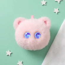 Peluche intelligent ours rose avec yeux bleus lumineux et petite étiquette rose idée cadeau enfant
