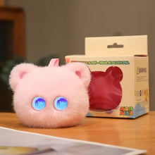 Peluche intelligent en forme dours rose avec yeux bleus lumineux et petite boucle rose idée cadeau pour enfant