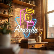 Enseigne néon led arcade usb avec lumière rose jaune bleu idéale pour espace gaming rétro et décor lumineux