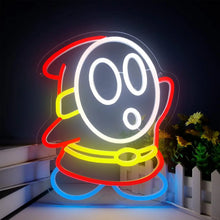 Enseigne néon led shy guy avec alimentation usb en forme de kirby multicolore illuminée sur fond sombre