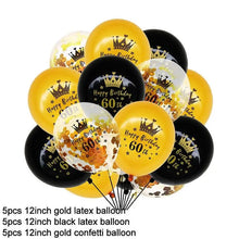 Ensemble 15 Ballons en Latex or noir Bonne Anniversaire -
