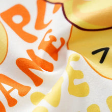 Ensemble 3 pcs bébé unisexe poussin en tissu blanc avec lettrage orange et jaune et motifs circulaires cartoon