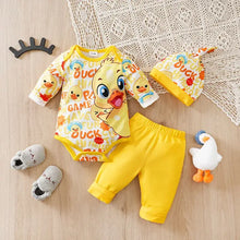 Ensemble 3 pcs bébé unisexe poussin avec grenouillère manches longues jaune à motif canard joyeux et détails orange