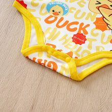 Ensemble 3 pcs bébé unisexe poussin avec body blanc à motifs canard jaune et bordures côtelées jaunes vives