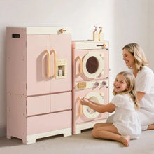 Ensemble jouets cuisine pour enfants avec frigo en bois rose et poignées crème jouet enfant cuisine jouet enfant