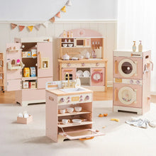 Ensemble jouets cuisine pour enfants avec cuisine jouet enfant en bois rose et accessoires miniatures pour jeu d’imitation