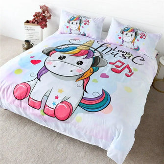 Ensemble Literie Couette Taies Oreillers Licorne - Enjouet