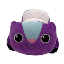 Peluche chat violet avec museau bleu clair yeux noirs et nez rose de l univers félin enchanté maison enchantée