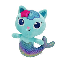 Peluche chat sirène turquoise avec étoile rose et écailles iridescentes pour univers félin enchanté maison enchantée