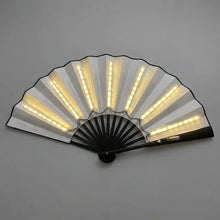 Éventail lumineux led blanc avec bordure noire et éclairage led à piles cr2032 incluses pour fêtes et spectacles