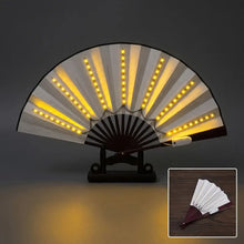 Éventail lumineux led noir et blanc avec éclairage led et piles cr2032 incluses pour fêtes et spectacles