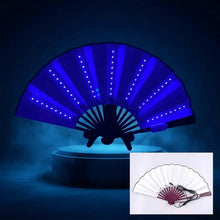 Éventail lumineux led bleu avec éclairage led intégré le long des branches piles cr2032 incluses pour fêtes et spectacles