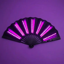 Éventail lumineux led noir avec éclairage led violet vibrant sur chaque panneau piles cr2032 incluses pour fêtes