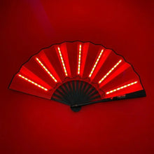 Éventail lumineux led rouge avec cadre et poignée noirs piles cr2032 incluses pour fêtes et spectacles