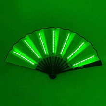 Éventail lumineux led vert avec cadre noir et panneaux translucides piles cr2032 incluses pour fêtes et spectacles