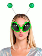 Lunettes extraterrestres vert brillant avec sert-tête à antennes vertes pailletées noir kit extraterrestre halloween