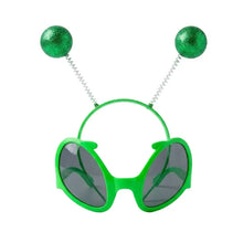 Kit extraterrestre Halloween lunettes vertes brillantes avec serre-tête à antennes et verres gris foncé