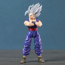 Figurine dragon ball beast gohan en gi violet avec ceinture rouge et bottes dorées cheveux argentés musclé
