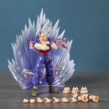 Figurine dragon ball beast gohan super saiyan violet et argent avec visages et mains interchangeables et aura denergie translucide