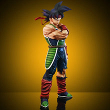 Figurine dragon ball z bardock 24cm avec cheveux bleus, bandeau rouge, gilet vert et pantalon déchiré bleu