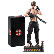 Figurine leon s kennedy resident evil en vinyle noir musculaire tenant un fusil en pantalon cargo noir et gants