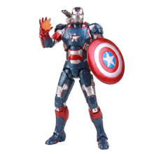 Figurine marvel iron patriot 17cm en armure bleue rouge et argent tenant un bouclier captain america