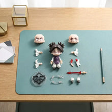 Figurine nendoroid jujutsu kaisen choso avec cheveux noirs en pique, lunettes, tenue blanche et gilet violet détaillé et articulé
