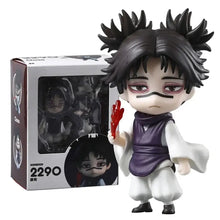 Figurine nendoroid choso jujutsu kaisen avec cheveux noirs en pointe, gilet violet et robe blanche, geste rouge de la main