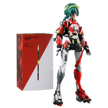 Figurine shojo-hatsudoki cyborg runner motorisée en rouge blanc et noir avec cheveux verts et patins à roulettes