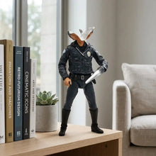 Figurine terminator 2 judgment day policière noire avec tête de requin blanche et lame argentée accessoire