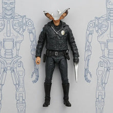 Figurine terminator 2 judgment day noire en cuir synthétique avec tête crâne argentée et couteau accessoire